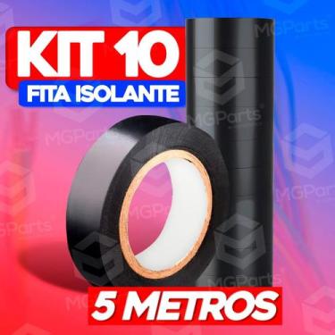 Imagem de Kit 10 Fita Isolante Colorida Profissional 5 Metros Alta Qualidade Res
