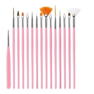 Imagem de Kit Com 15 Pinceis Rosa De Unha Decorada Pincéis Gel Acrigel - Lux Hai