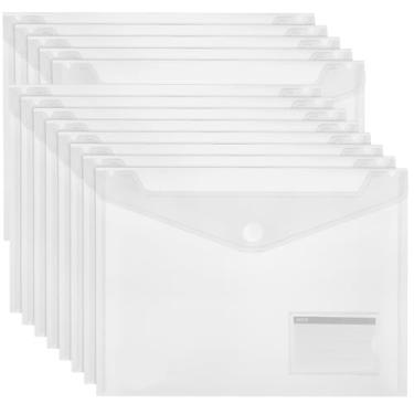 Imagem de Pacote com 48 pastas de arquivos de envelopes de plástico, pastas de poliéster transparente para documentos, tamanho carta A4 com bolso para etiquetas, pasta de arquivo de plástico impermeável para