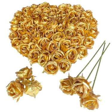 Imagem de ARTIFIPLANT Cabeças de flores falsas para artesanato, flores artificiais de 7 cm, 54 cabeças de rosa de seda a granel, cabeças de rosa de cetim com hastes para poço de flores faça você mesmo, bouquest