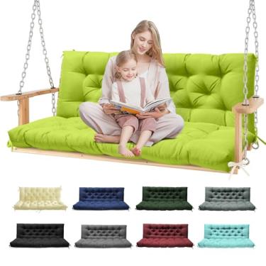 Imagem de Tycdiose Almofadas de balanço de varanda, almofadas de balanço impermeáveis para móveis ao ar livre almofadas de banco de balanço espessas de substituição de 2 a 3 lugares com laços para balanço de