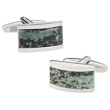 Imagem de Abotoaduras de pedra de zebra natural Cuff-Daddy em prata com caixa de apresentação