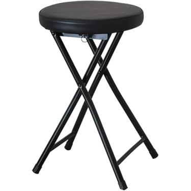 Imagem de Banqueta Dobrável Compacta Redonda Housewares, Capacidade De 150kg - Design Único De Assento Ergonômico D, White,black, Black-49cm