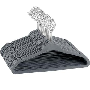 Imagem de Kit 20/30 / 50/100 Unidades Cabides de Veludo Adulto Slim Ultra fino Antiderrapante Roupas Gancho 360° Organizador Armário Closet Reforçado Multifuncional Não Escorrega (20, Cinza)