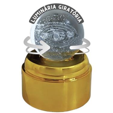 Imagem de Luminária Giratória Decorativa com Esfera de Vidro 3D, Base LED Iluminada, Dourada (Sistema Solar)