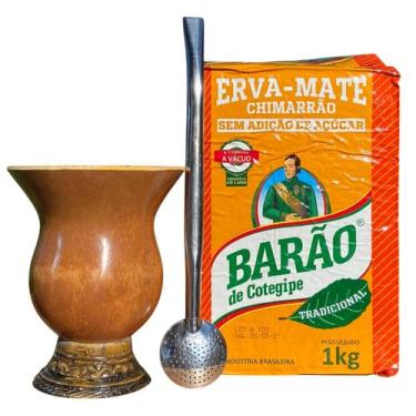 Imagem de Kit Chimarrão Cuia Porongo, Bomba Inox e Erva Mate Barão 1kg Tradicion