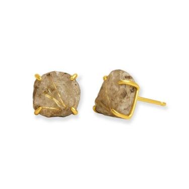Imagem de Brinco Tarraxa Quartzo Rutilo - Cristal Natural, Banho Ouro 18k