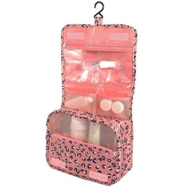 Imagem de Necessaire Em Nylon Organizadora Higiene Para Viagem Cor:onça Rosa