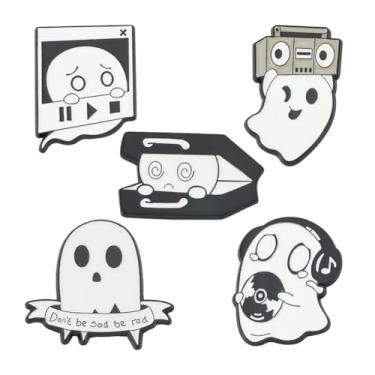 Imagem de 5 peças broches de fantasma de música broche de lapela desenho animado engraçado fantasma fofo broche de lapela distintivo para mulheres homens festa de Halloween joias presente chapéu bolsa decoração