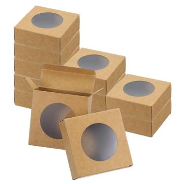 Imagem de PATIKIL Caixas de papel para sabonete, 12 peças de 7,9 cm x 3 cm x 8,6 cm, caixas de papel quadradas Kraft, caixas de sabão artesanais com janela transparente redonda para fazer sabão de doces de