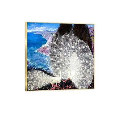 Imagem de Pintura famosa arte de parede - pavão branco 2 - impressão de imagem de animal em tela - pintura de arte para decoração de parede de sala de estar - pôster de reproduções 70 x 70 cm 28 x 28 polegadas