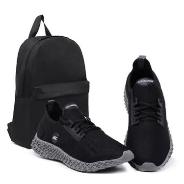 Imagem de Tênis Masculino Ascension Preto + Mochila Básica – Leve, Confortável e Ideal para Caminhada, Academia e Uso Diário (Cinza, BR, Adulto, Numérico, 42)