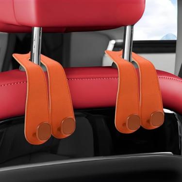 Imagem de Hovom 2 peças de ganchos de encosto de cabeça para assento de carro, ganchos de bolsa para carros, cabide de couro para bolsa de compras, bolsa de mão, guarda-chuva, suporte de apoio de cabeça