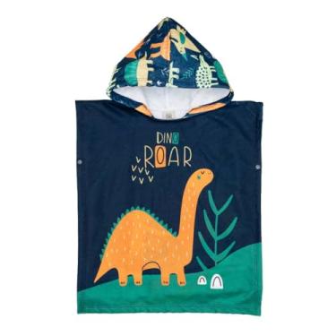 Imagem de Roupão Poncho Toalha Praia Piscina Infantil C/Capuz Natação (Floresta dos Dinos M127, Único (4 á 12 anos))