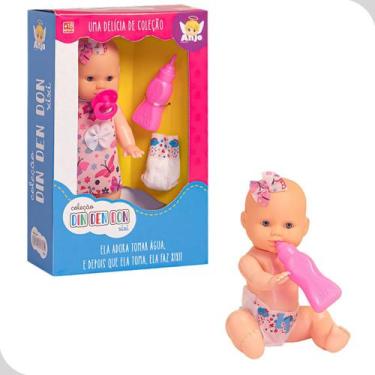 Imagem de Bebê Boneca 22cm com Mamadeira, Fralda e Acessórios Din Den Don Xixi -