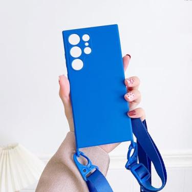 Imagem de HJZSZX Para Samsung S23Ultra Cor Sólida Matte Pendurável Corda Macia TPU Capa de Telefone À Prova de Choque Capa Traseira (Para Samsung S23Ultra/Azul Escuro)