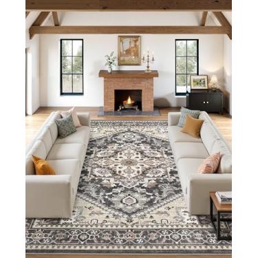 Imagem de Micgeek Tapete vintage 25,5 x 35,5 cm: tapete de piso grande lavável neutro macio antiderrapante fino para sala de estar, quarto, cozinha, sala de jantar, casa, escritório, casa de fazenda interna