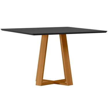 Imagem de Mesa de Jantar Quadrada 6 Lugares 135cm Tampo Mdf com Vidro Lectus Ypê/Preto - New Ceval
