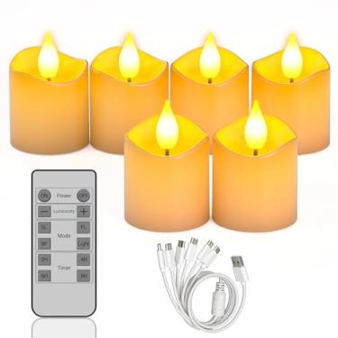 Imagem de SoulBay 6 Velas Led Recarregáveis Com Controle Remoto, 1,5" D X 2,28" H, Velas Falsas Sem Chama E Piscantes Com Temporizador, Sem Necessidade De Bateria, Pequenas Velas Votivas Elétricas Brancas Par
