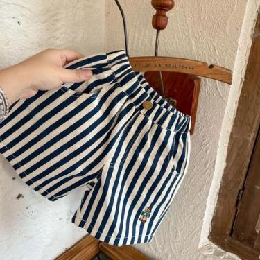 Imagem de Shorts Casuais De Verão Para Meninos E Meninas, De Algodão, Com Listra