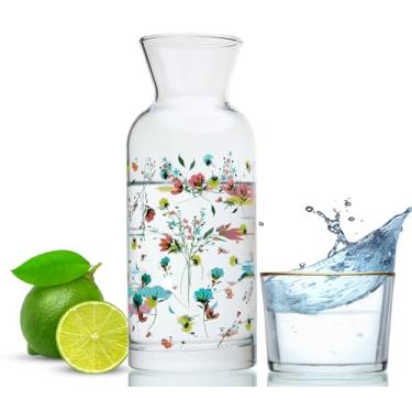 Imagem de Conjunto de jarra de água e vidro de cabeceira, 670 g – Garrafa noturna com vidro – Fabulosa experiência de hidratação tudo em um para refeições ao ar livre e piqueniques – Flora Design