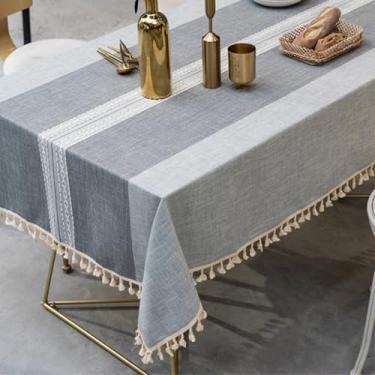 Imagem de KAIJIE Toalha de mesa de jantar minimalista moderna com estampa de listras imitação de algodão e linho toalha de mesa de chá para decoração de festa piquenique e jantar 100 x 160 cm C cinza