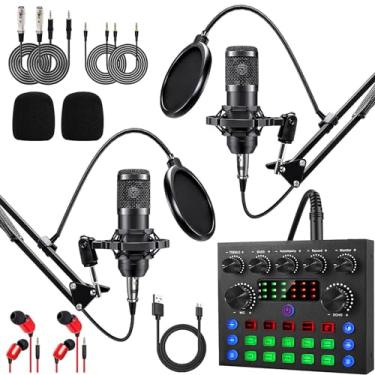 Imagem de Pacote de equipamento de podcast para 2, interface de áudio ALPOWL com microfone cardioide designer BM800 para jogadores e mixers de DJ multifuncionais, perfeito para transmissão ao vivo, canto