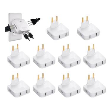 Imagem de Kit 10 Adaptador de Tomada T Articulado com 2 Entradas 10A e 2 Portas USB até 250V Conexão Flexível