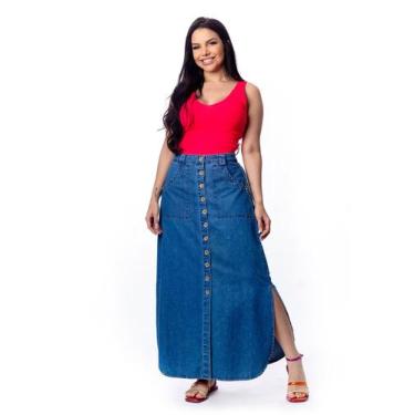 Imagem de Saia Longa Jeans Sem Elastano Com Elástico - Restrito Jeans, 198, 46