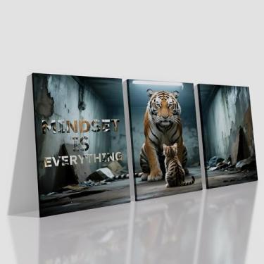Imagem de Mindset is Everything arte de parede motivacional 3 peças inspiradoras empreendedor citações impressão em tela pôster pintura para casa moderna sala de estar escritório escola pronto para pendurar