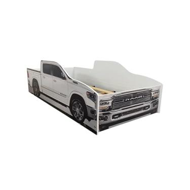 Imagem de Mini Cama Juvenil Modelo Temático Caminhonete Carros Cor Branco Unissex 154x73cm Montessoriana Ideal Para Quartos Compactos Adesivada Sob Medida