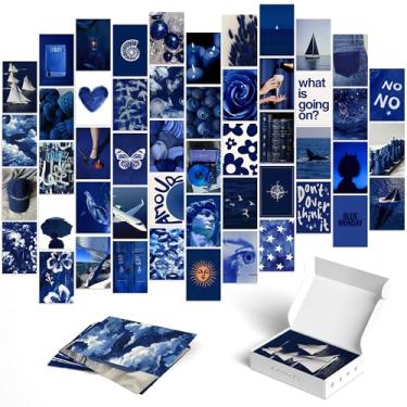 Imagem de Y2K BOO Kit de colagem de parede estética azul-marinho escuro - 50 fotos modernas em azul profundo para decoração de quarto minimalista, impressões de arte moderna de 10 cm x 15 cm para quarto de