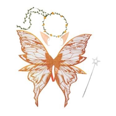 Imagem de simhoa Fantasia de Asas de Fada Feminina Fantasia de Elfo Acessórios para Cosplay Festa Performance, Laranja