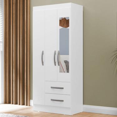 Imagem de Guarda-Roupa Solteiro Adolfo 3 Portas 2 Gavetas com Espelho Branco - Mx Móveis