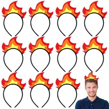 Imagem de Juinte 12 peças de faixa de cabeça de fogo de Halloween chapéu de feltro coroa de chama para fantasia de Halloween, cosplay, festa, adereços para fotos