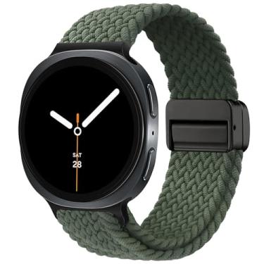 Imagem de Issinlky Pulseira trançada de nylon compatível com Galaxy Watch 8 de 40 mm e 44 mm, pulseira elástica com fivela magnética para Galaxy Watch 8 Classic de 46 mm e homens