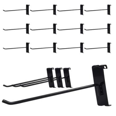 Imagem de NEESEEYEE Ganchos de parede de 20 cm, 12 peças de ganchos pretos resistentes para painéis de parede de grade, acessório de parede de grade para loja de varejo, garagem e feira