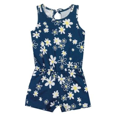 Imagem de Macacão Infantil Menina Malha Margaridas Azul Marinho -Elian