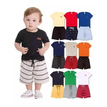 Imagem de Kit Básico 10 Peças Roupa Infantil Menino 5 Camisetas Básicas 5 Bermud