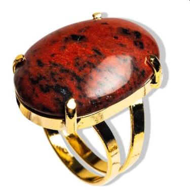 Imagem de Anel Obsidiana Mahogany Oval Pedra Natural Dourado Ajustavel - Cristai