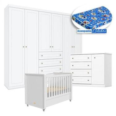 Imagem de Quarto Infantil Americano 6 Portas Ambiente com Berço Tutto New Branco