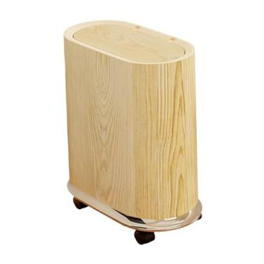 Imagem de Bothyi Lixeira com rodas removíveis, prática, estreita, à prova d'água, lata de lixo, lixeira para sala de estar, cozinha, Madeira
