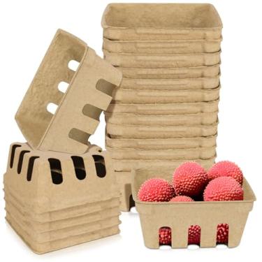 Imagem de Vmiapxo Pacote com 20 cestas de frutas silvestres de fibra de polpa natural, cestas de produtos para exibição de pequenos agricultores, recipiente ventilado de frutas e vegetais de morango, mirtilo