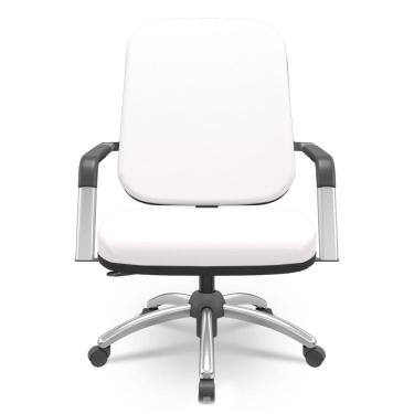 Imagem de Cadeira de Escritório Giratória com Braço Cromada Magno P03 Vinil Branco - Lyam Decor