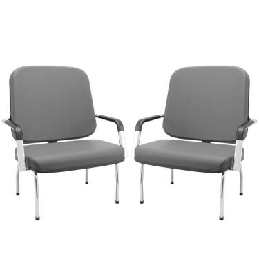 Imagem de Kit 02 Cadeiras de Escritório Recepção com Braço Fixa Cromada Magno P03 Vinil Cinza - Lyam Decor