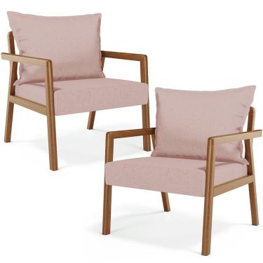 Imagem de Kit 02 Poltronas Decorativa Para Sala de Estar Alícia B04 Linho Rosê - Lyam Decor