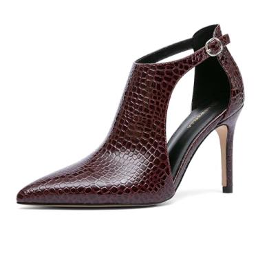 Imagem de NEWBELLA Sandália feminina fechada no peito do pé – Sandálias de salto fino com salto agulha, salto alto casual versátil para uso diário e deslocamento, Borgonha, 36
