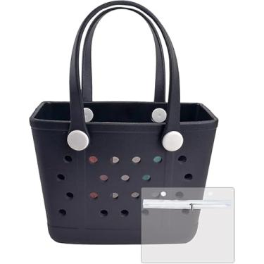 Imagem de CLLTIV Bolsa de praia de borracha, impermeável, bolsa de viagem, lavável, aberta para praia, esportes e piquenique, Azul da Prússia, Small