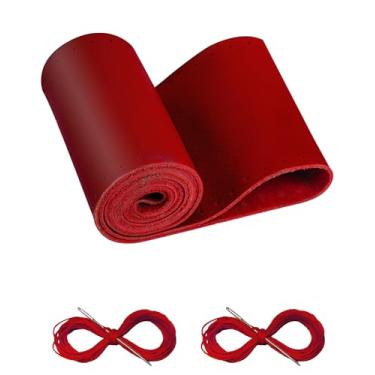 Imagem de Belinous Capa de volante de couro com cadarço, costura no envoltório, ajuste universal 33-50 cm carro caminhão SUV embarcação, uma peça inteira de couro bovino, ponto DIY com linha de agulha (tamanho