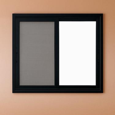 Imagem de Janela Correr com Tela Mosquiteira 200cm x 100cm Vidro Temperado 6cm Fábrica do Alumínio Preto